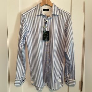 Ted Baker LS Bengal Stripe Shirt, size 15, pale blue & white stripes